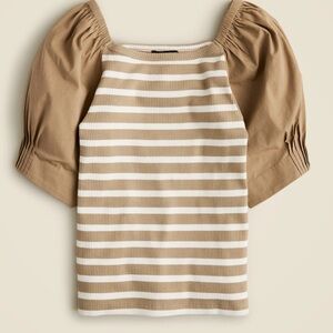 J CREW Vintage Rib Top with Cotton Puff Sleeves